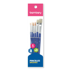 Paintbrush Set No 3/8 & 5/8 Bristle Brush. No. 2.4.6 & 8 Syntetic Brush wood handle bag 6 unt