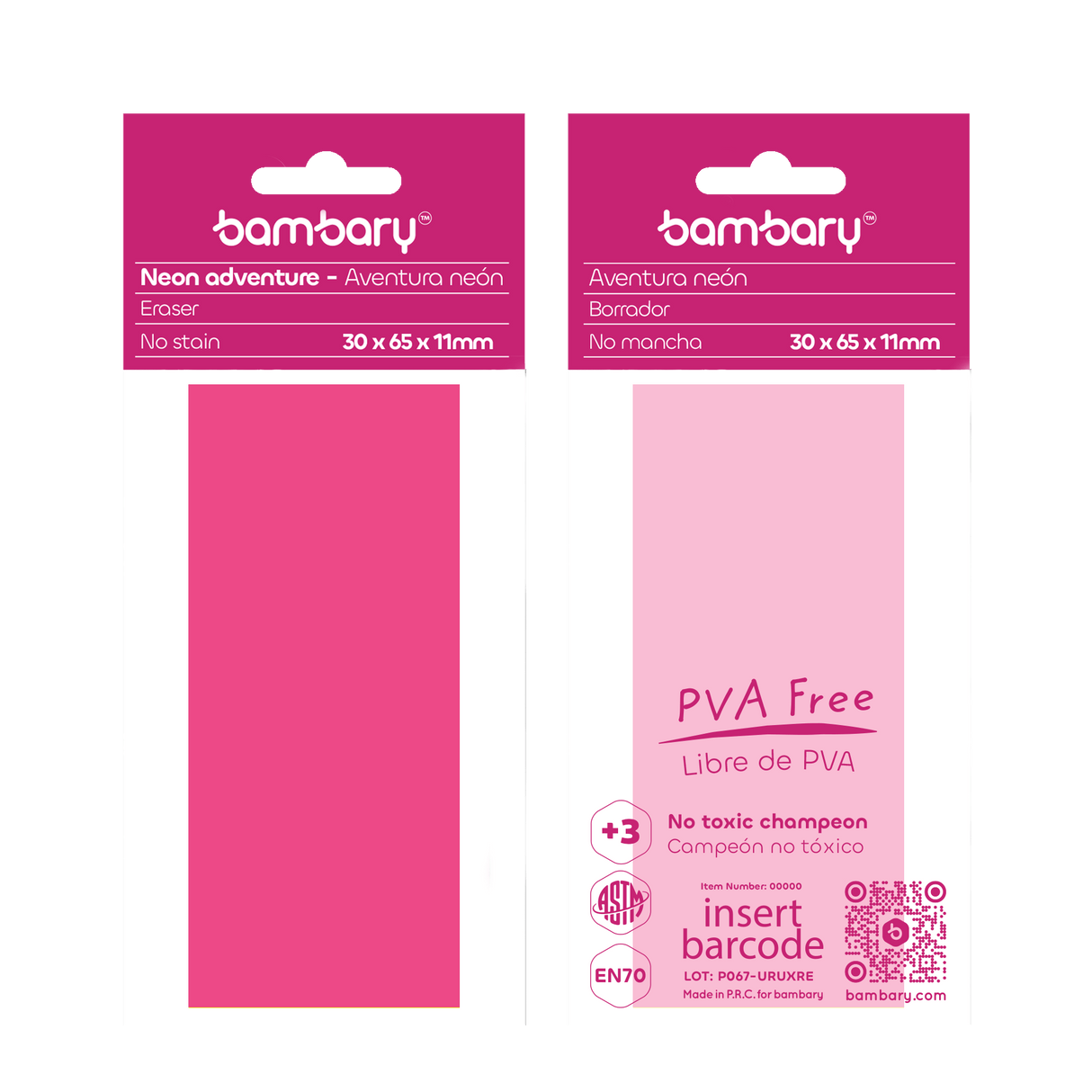 Neon color eraser size 30 X 65 X 11 mm tpr pb opp bag