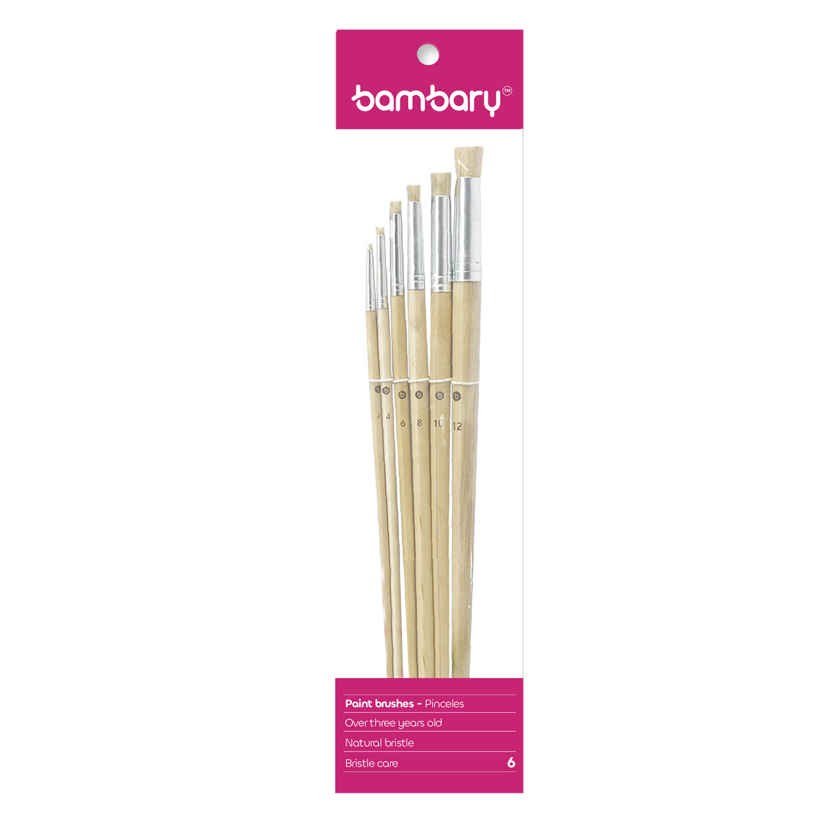 Paintbrush Set No.2/4/6/8/10/12 Bristle Brush Flat Head Wood Handle Opp Bag 6 unt