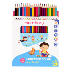 Round Color Pencils 7" X3.0mm Box 24 unt - Bambary
