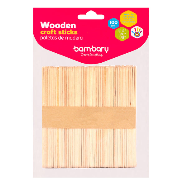 Wood Craft Sticks 114 x 10 x 2 mm Bag x 100 – Bambary