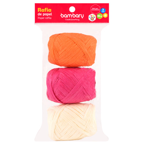 Paper Raffia 3,5 cm x 10 m Bag x 3 Unt Multicolor Sets