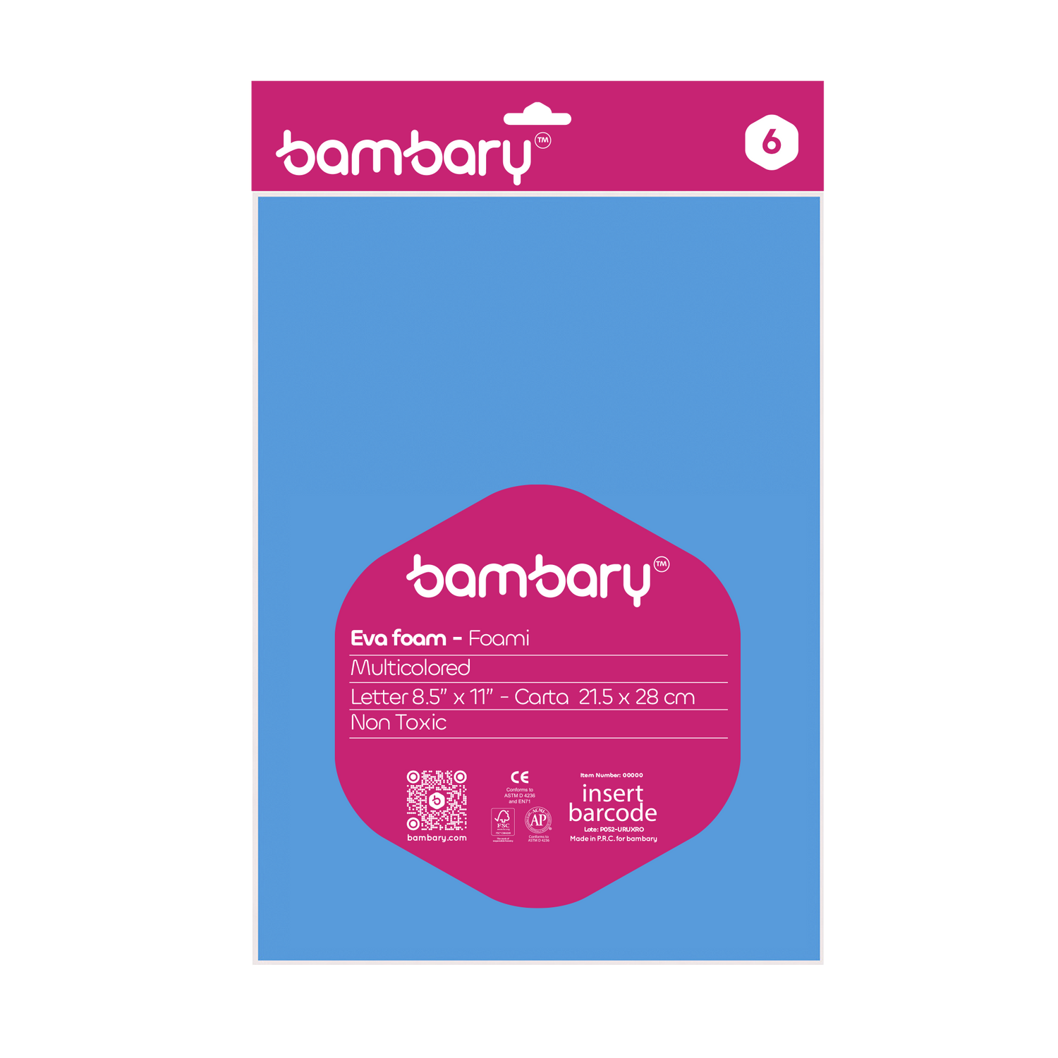 Eva Foam Sheets Letter 279,4 x 431,8 mm x 1,8 mm Bag x 6 Unt Multicolor Sets