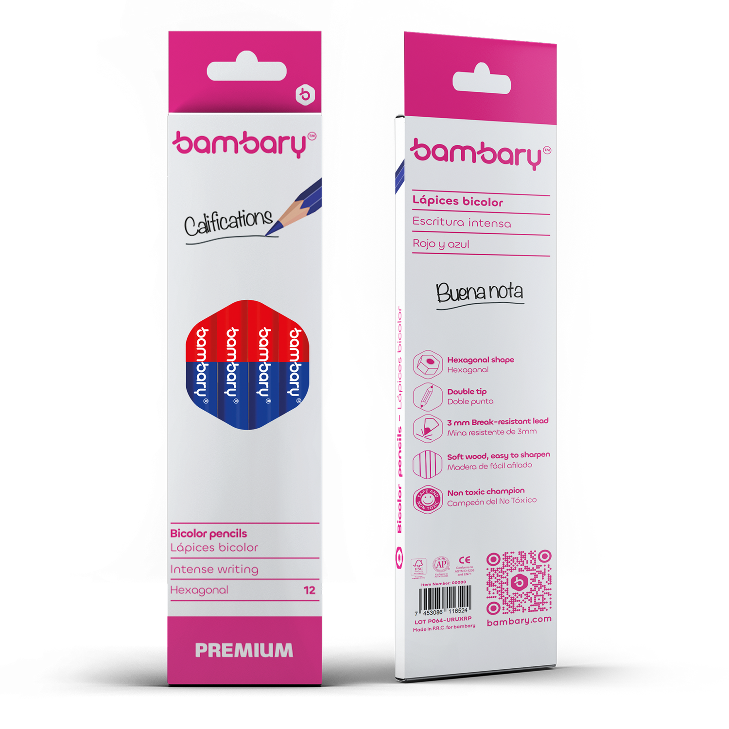 Hexagonal bicolor pencil 7"X2.20 mm Red/Blue 12 unt