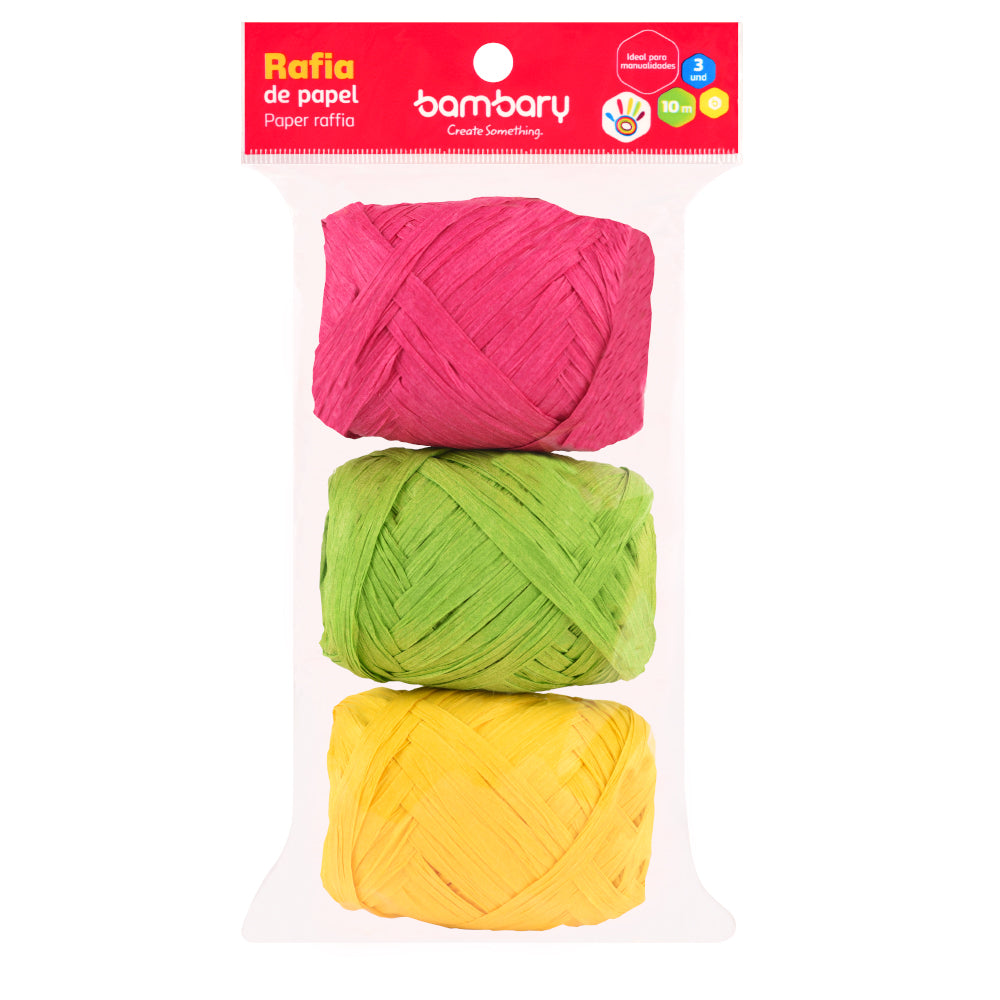 Paper Raffia 3,5 cm x 10 m Bag x 3 Unt Multicolor Sets