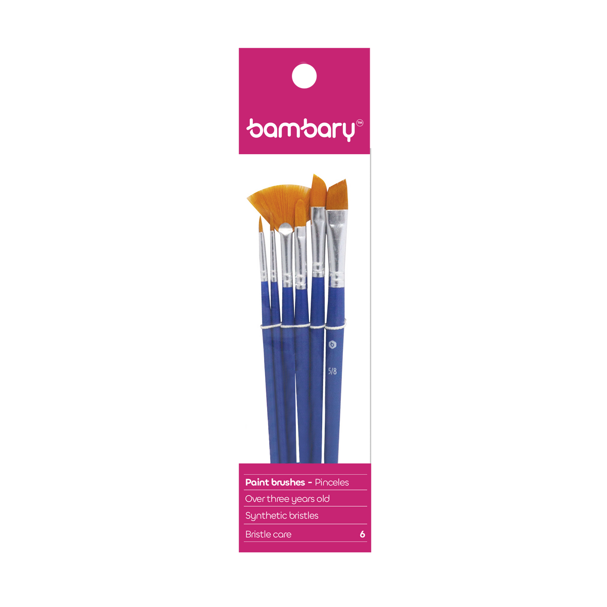 Paintbrush Set No. 000/0/6/8&3/8&5/8 Assorted Sisez And Tios Nylon Brush Wood Handle Opp Bag 6 unt