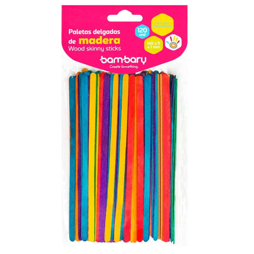Wood Skinny Sticks 140 x 5 x 1 mm Bag x 120 Unt Bambary