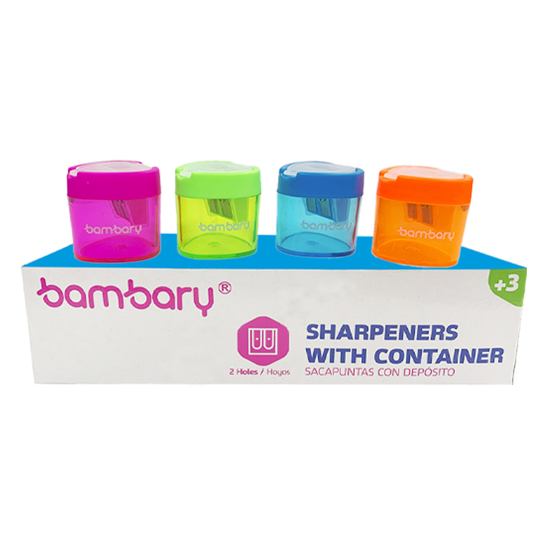 Plastic Sharpener 2 Holes With Deposit 4 Colors Box 12 Unt