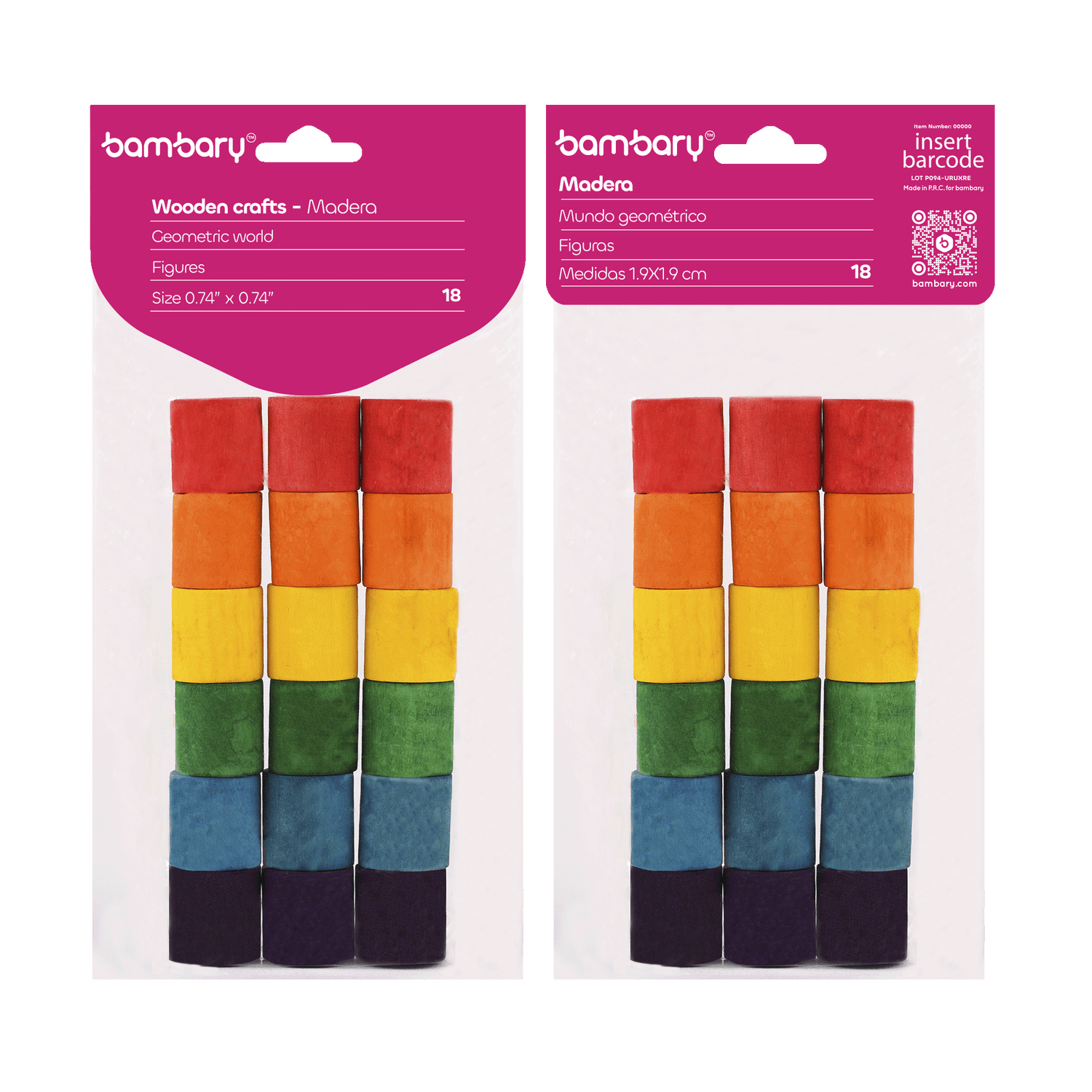 Wood Round Cubes 19 X 19 mm Bag 18 Unt