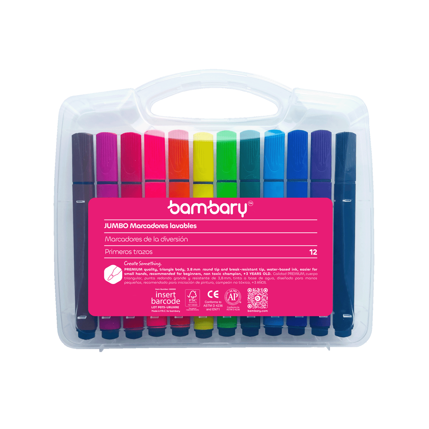 Triangular Jumbo Washable Marker 129X12.5X4 mm Plastic Case 12 unt