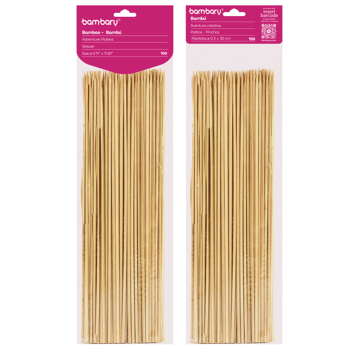 Bamboo Skewers Ø 3.0 x 300 mm Bag x 100 unt