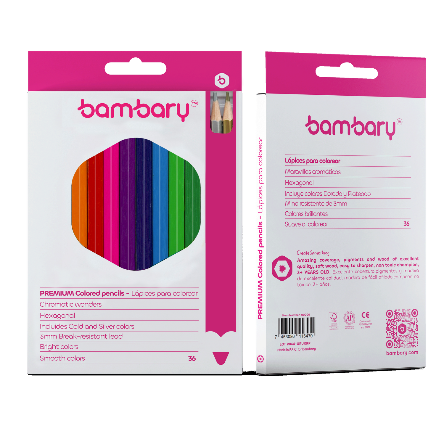 Hexagonal color pencils 7" X3.0 mm 36 unt (Gold + Silver)