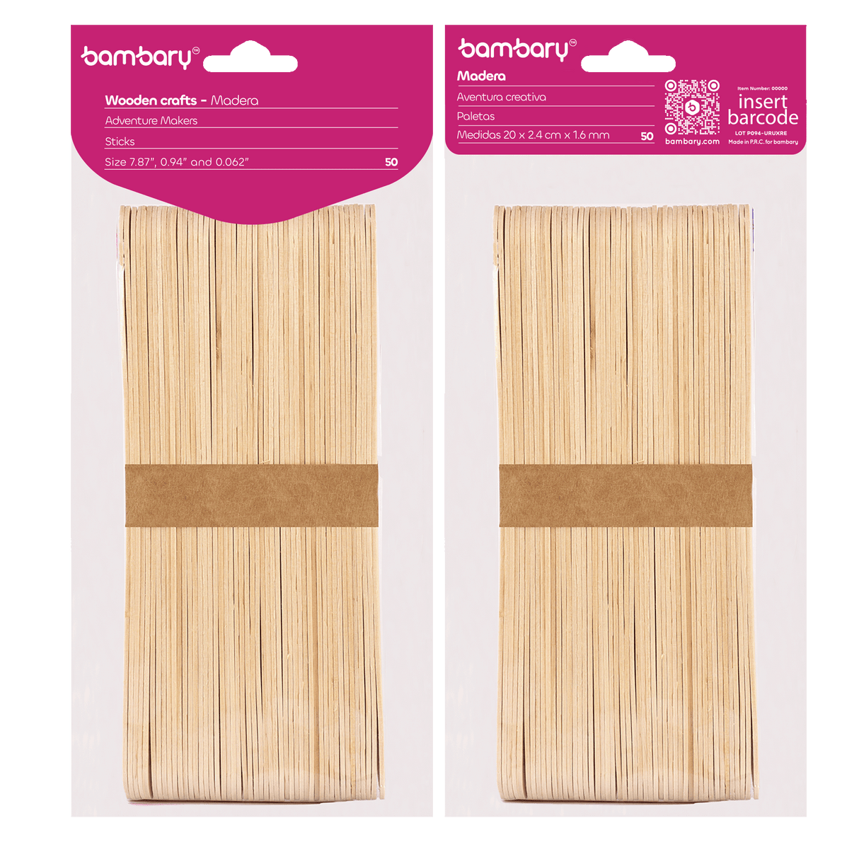 Jumbo Wood Craft Sticks 200 x 24 x 1,6 mm Bag x 50 Unt