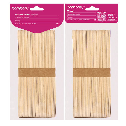 Jumbo Wood Craft Sticks 200 x 24 x 1,6 mm Bag x 50 Unt