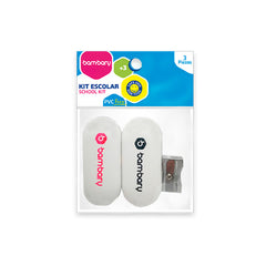 Oval-shaped erasers with 1 metallic pencil sharpener 1 hole 3 units - Bambary