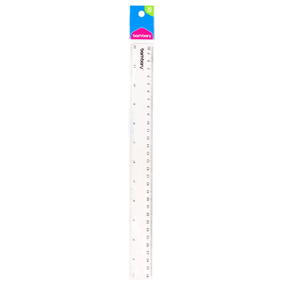 Plastic Ruler 30 cm/12 in Clear 1 unt - Bambary