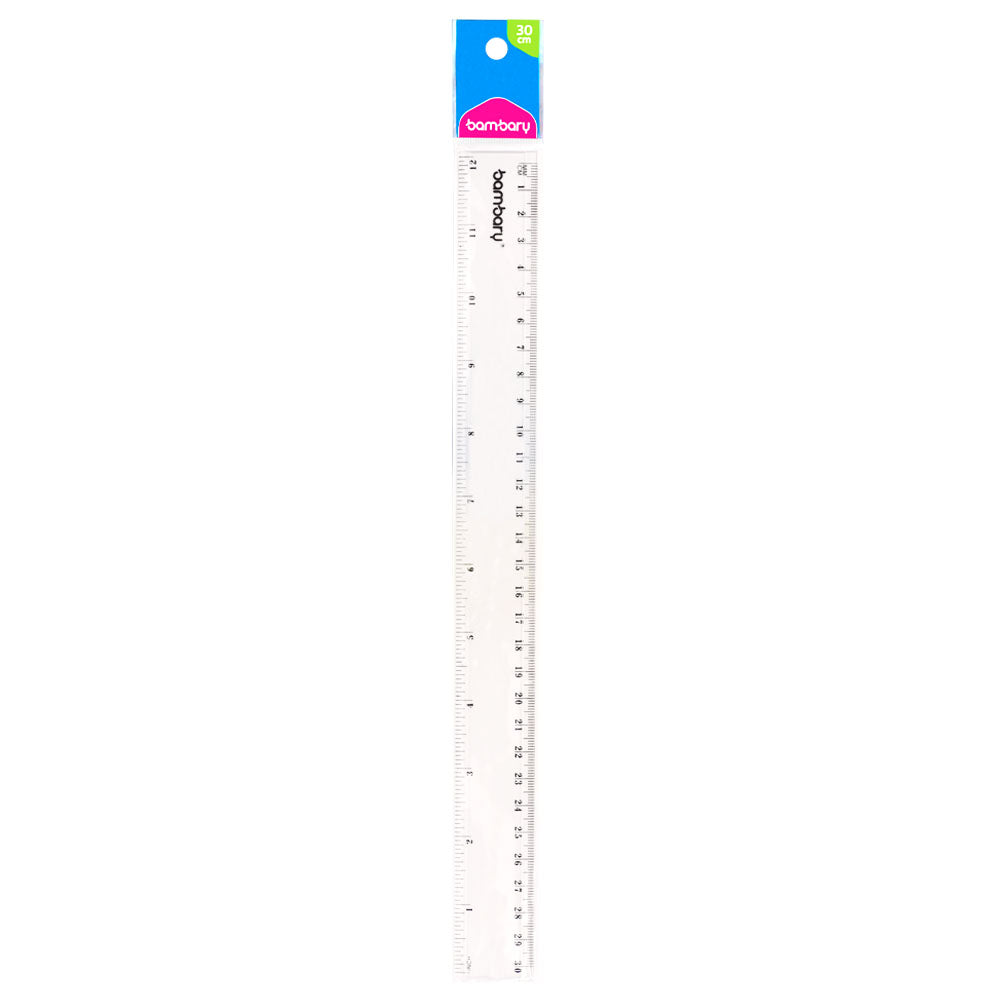 Plastic Ruler 30 cm/12 in Clear 1 unt – Bambary