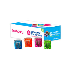 Plastic Sharpener 2 Holes With Deposit 4 Colors Box 12 Unt - Bambary