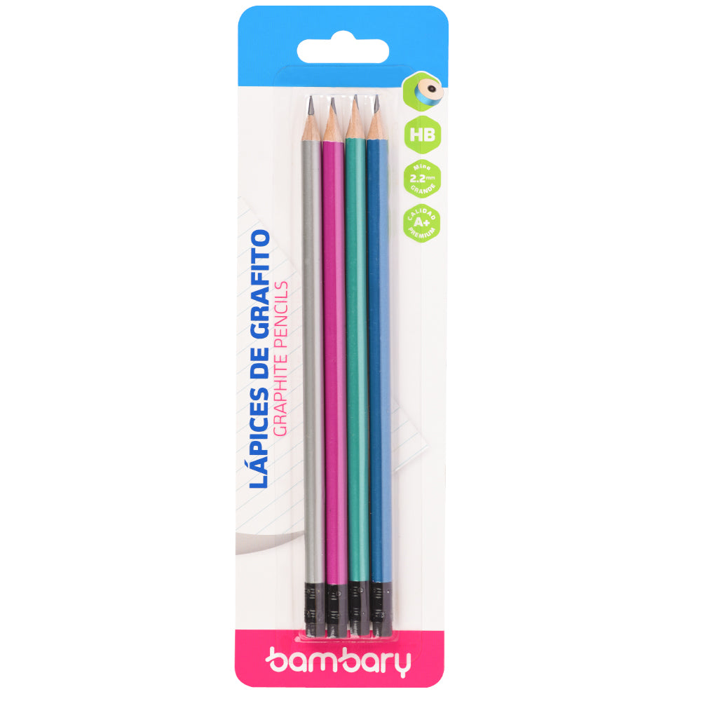Round Graphite Pencils 7" X2.20 mm HB Metalic Bli 4 unt - Bambary