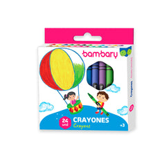 Round Wax Crayons 8x90 mm Box 24 unt - Bambary