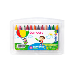 Round Wax Crayons 8x90 mm Plastic Case 24 unt - Bambary