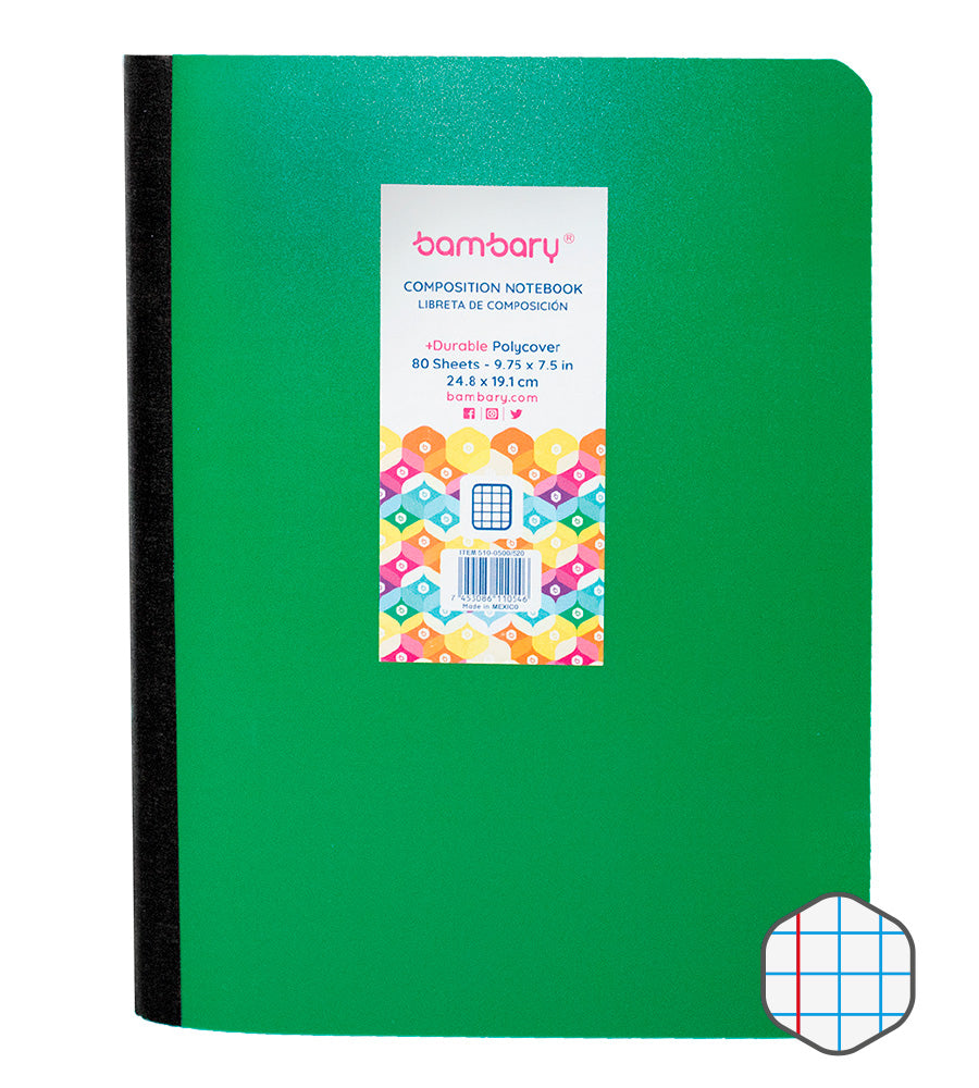 Student Composition Notebook 24 8x19 1 cm 56 GSM 100 SH Graph Lines Polycover - Bambary