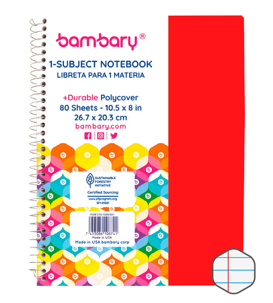Student Spring Notebook 26 7x20 3 cm 56 GSM 70 SH 1 SJ College Ruled - Bambary