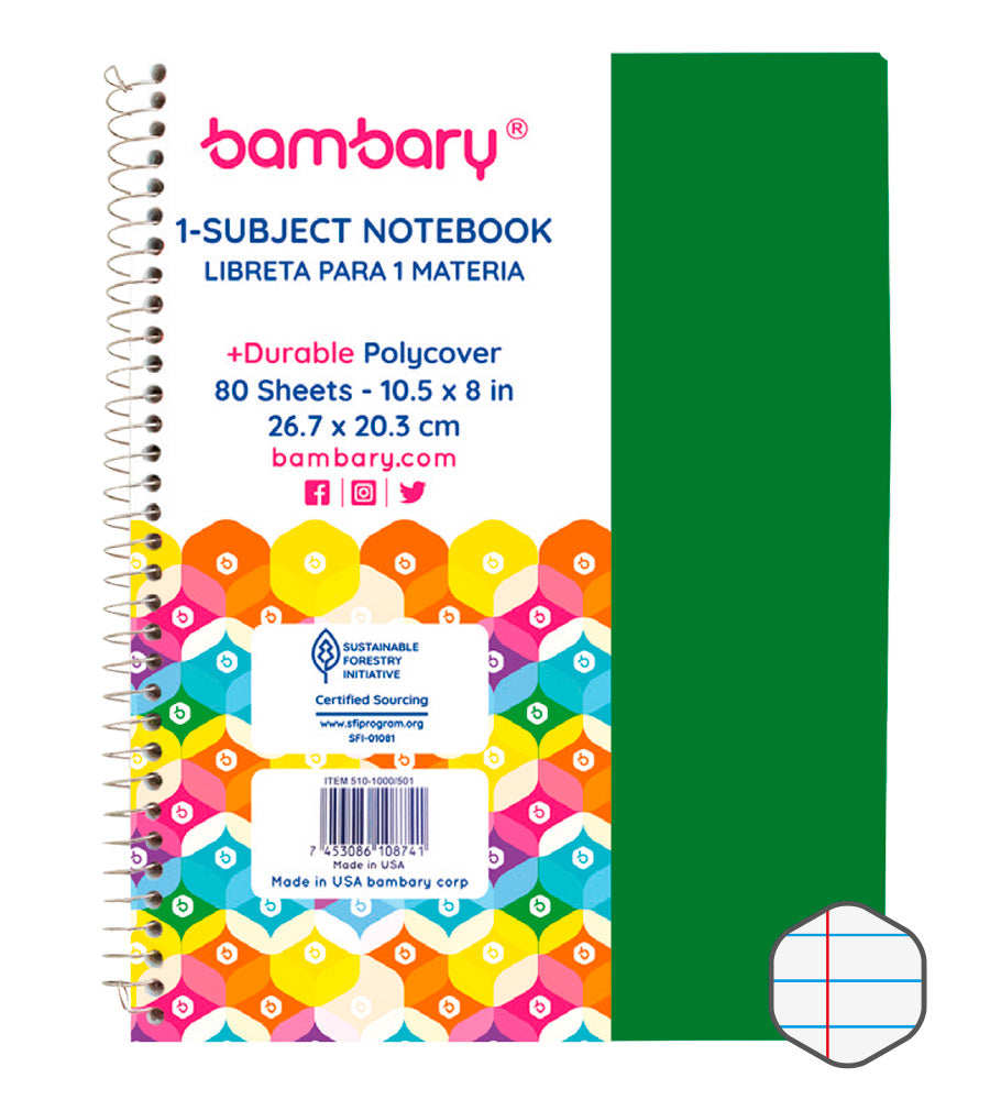 Student Spring Notebook 26 7x20 3 cm 56 GSM 70 SH 1 SJ College Ruled - Bambary