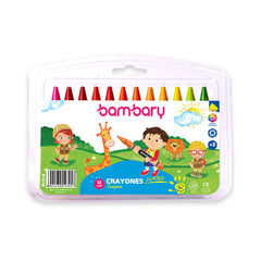 Triangular Jumbo Wax Crayons 11x100 mm Plasctic Case 12 unt - Bambary